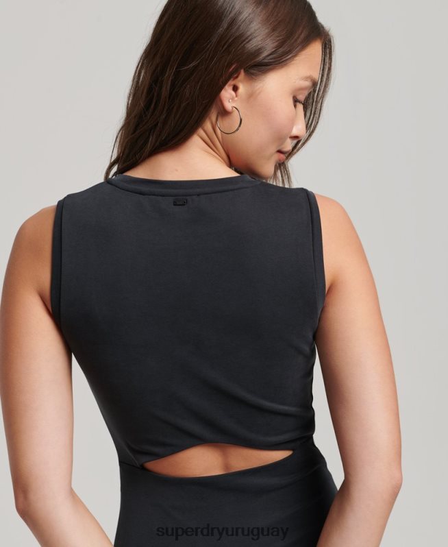 uy Superdry mujer vestido midi de punto con detalle en la espalda negro DT2N8Z2518 ropa