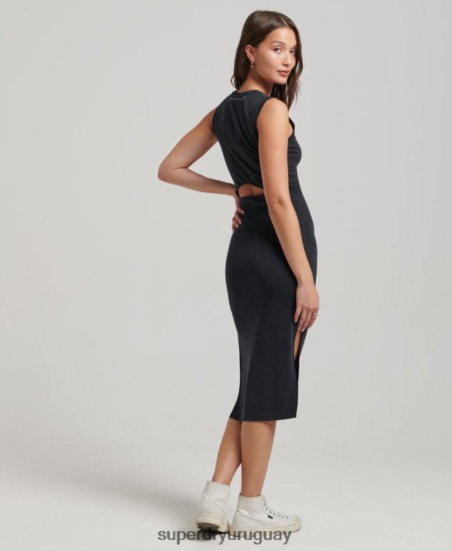 uy Superdry mujer vestido midi de punto con detalle en la espalda negro DT2N8Z2518 ropa