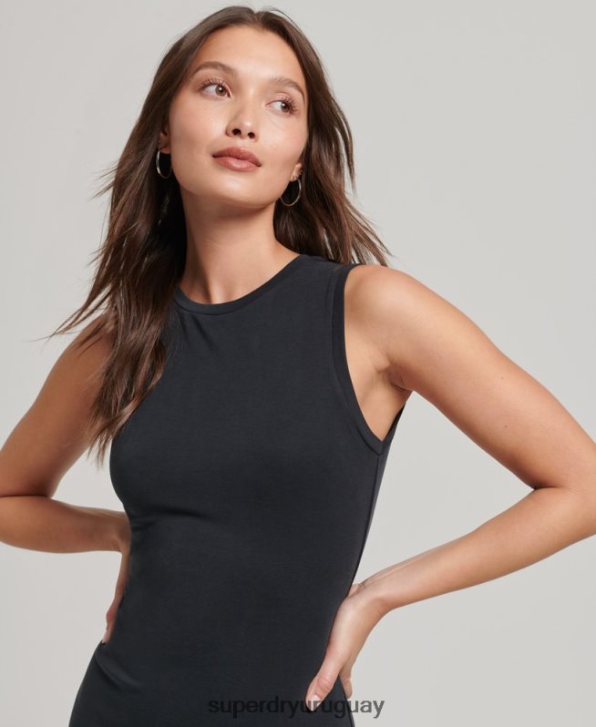 uy Superdry mujer vestido midi de punto con detalle en la espalda negro DT2N8Z2518 ropa