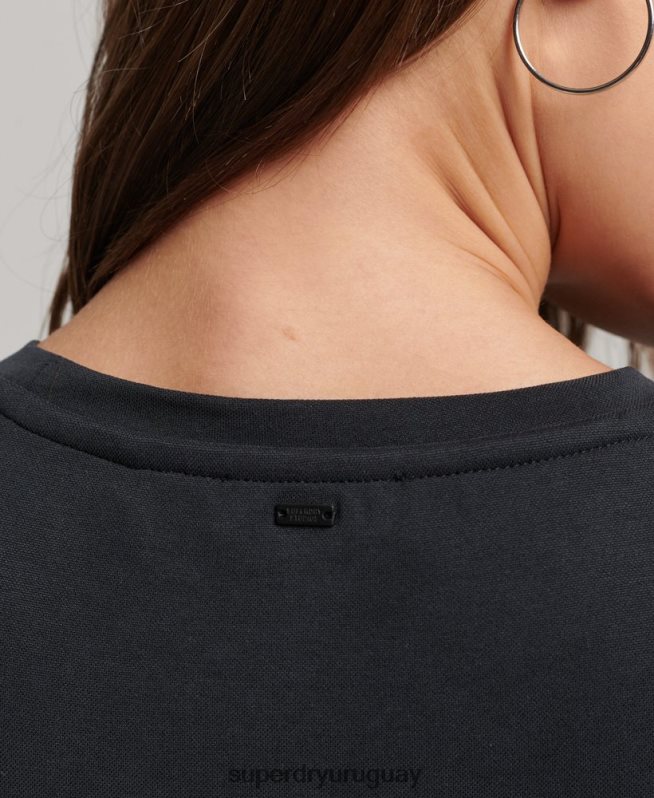 uy Superdry mujer vestido midi de punto con detalle en la espalda negro DT2N8Z2518 ropa