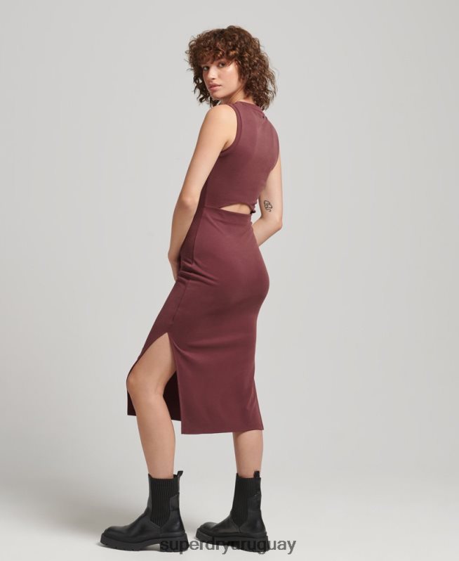 uy Superdry mujer vestido midi de punto con detalle en la espalda rojo DT2N8Z2491 ropa