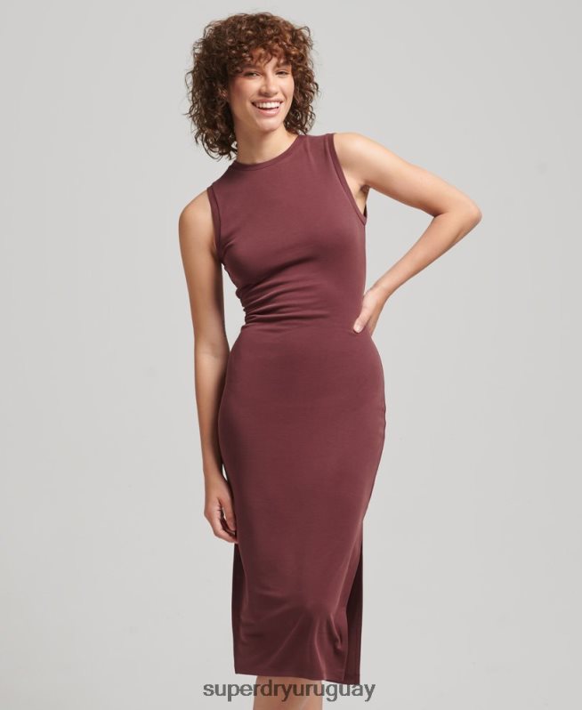 uy Superdry mujer vestido midi de punto con detalle en la espalda rojo DT2N8Z2491 ropa