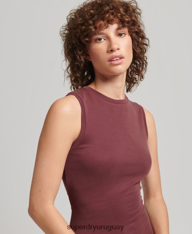 uy Superdry mujer vestido midi de punto con detalle en la espalda rojo DT2N8Z2491 ropa