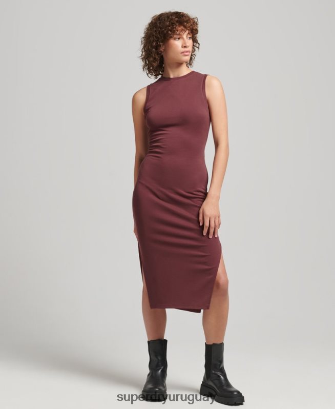 uy Superdry mujer vestido midi de punto con detalle en la espalda rojo DT2N8Z2491 ropa