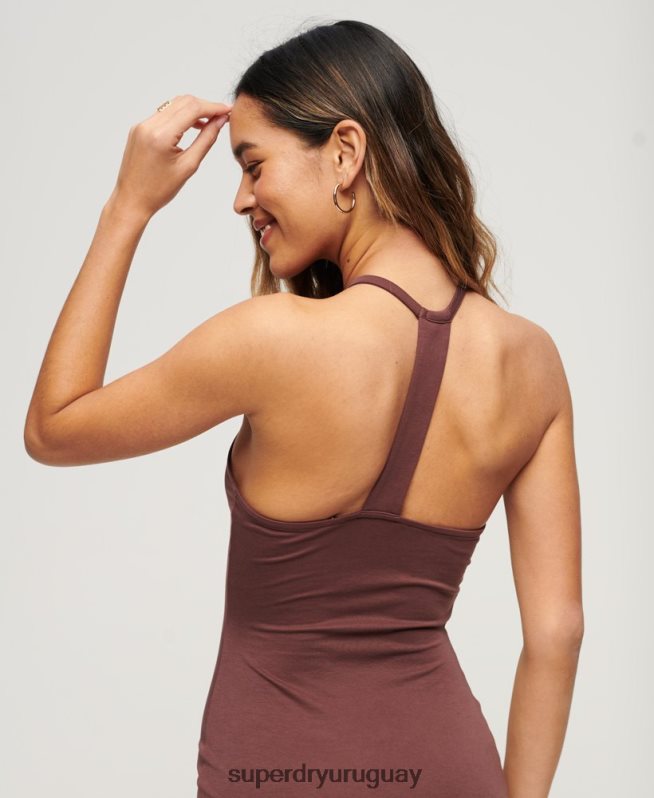 uy Superdry mujer vestido midi de punto con espalda en T marrón DT2N8Z2391 ropa