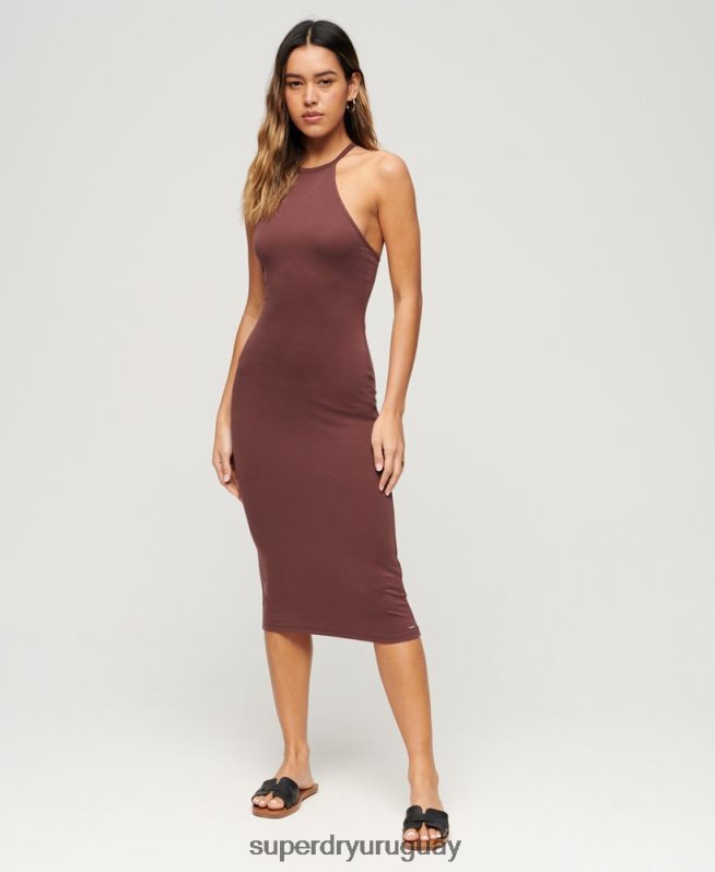 uy Superdry mujer vestido midi de punto con espalda en T marrón DT2N8Z2391 ropa