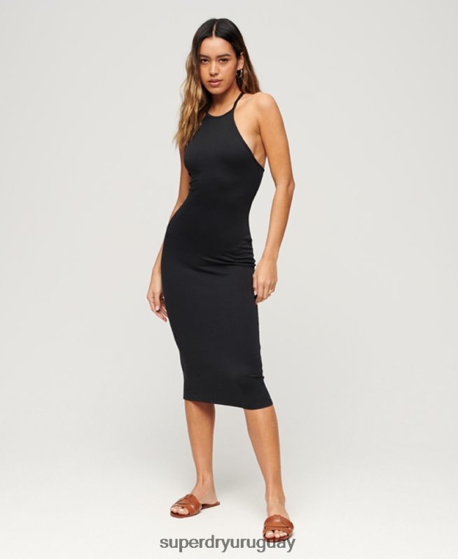 uy Superdry mujer vestido midi de punto con espalda en T negro DT2N8Z2395 ropa
