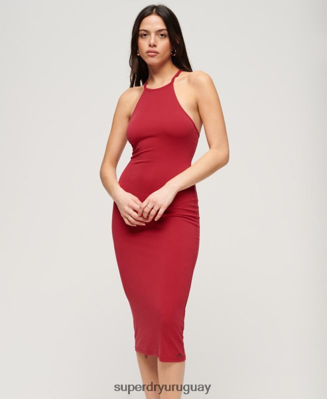 uy Superdry mujer vestido midi de punto con espalda en T rojo DT2N8Z2365 ropa