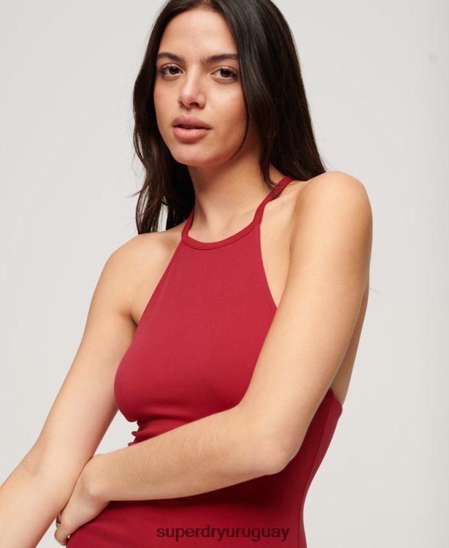 uy Superdry mujer vestido midi de punto con espalda en T rojo DT2N8Z2365 ropa