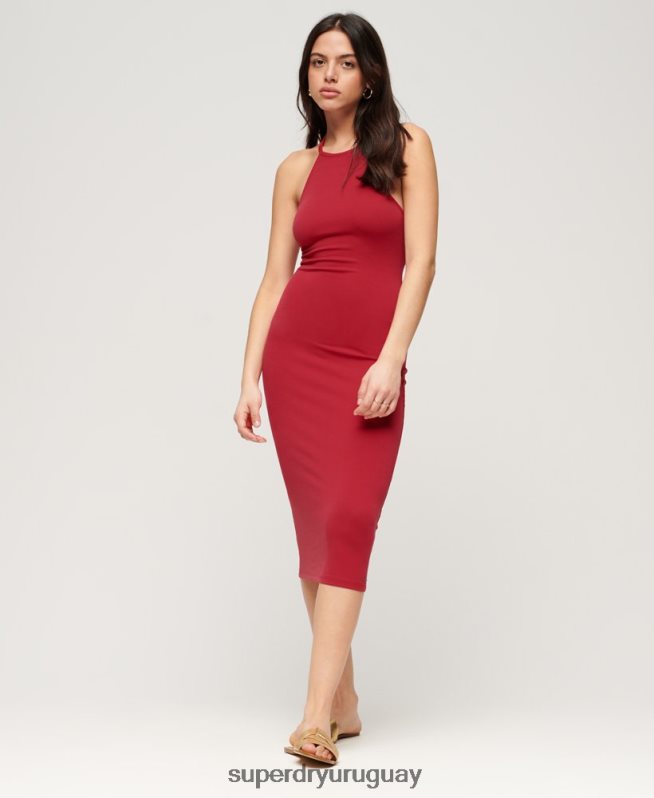 uy Superdry mujer vestido midi de punto con espalda en T rojo DT2N8Z2365 ropa