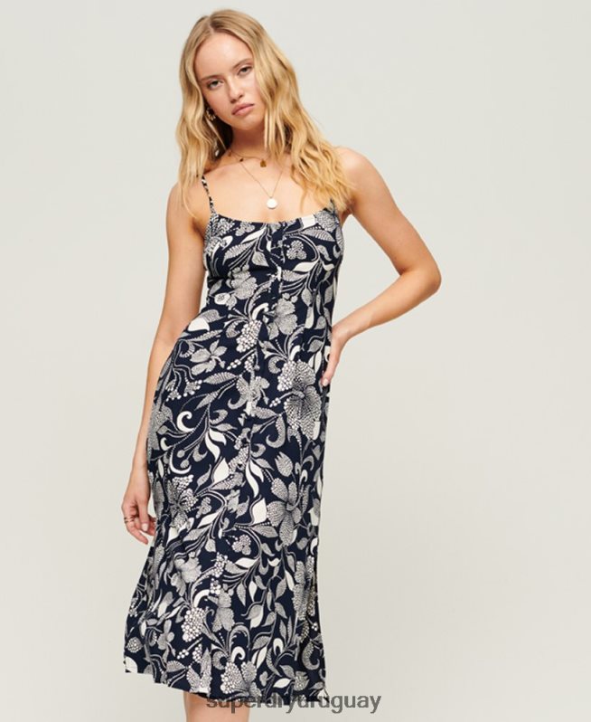 uy Superdry mujer vestido midi de tirantes con botones estampados Armada DT2N8Z2043 ropa