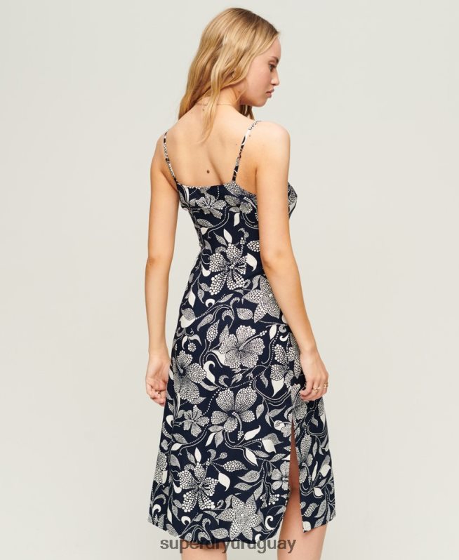 uy Superdry mujer vestido midi de tirantes con botones estampados Armada DT2N8Z2043 ropa