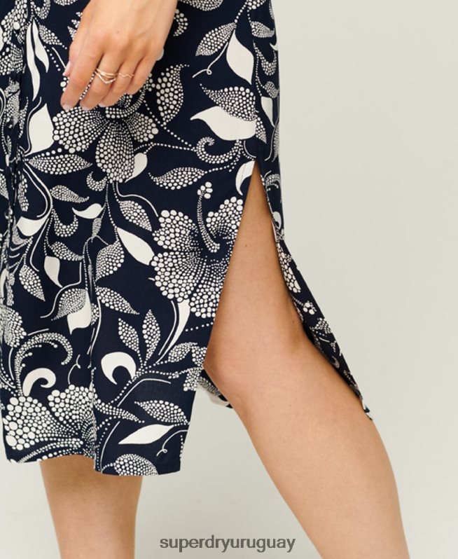 uy Superdry mujer vestido midi de tirantes con botones estampados Armada DT2N8Z2043 ropa
