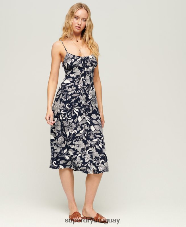 uy Superdry mujer vestido midi de tirantes con botones estampados Armada DT2N8Z2043 ropa