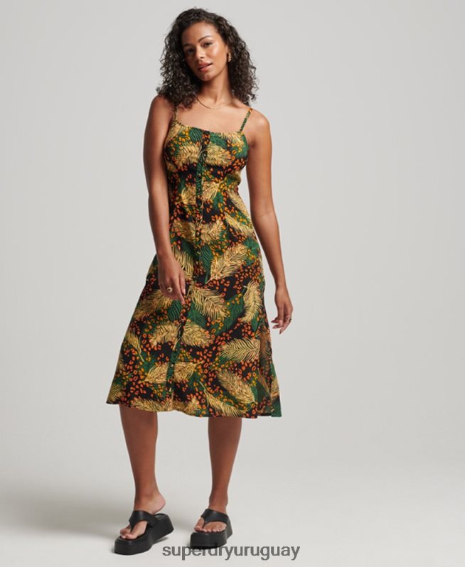 uy Superdry mujer vestido midi de tirantes con botones estampados multi DT2N8Z2490 ropa
