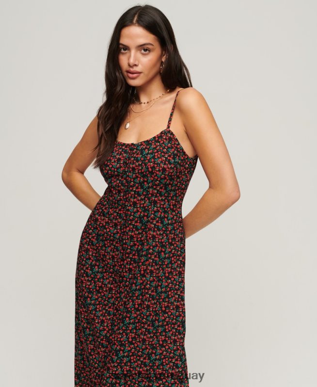 uy Superdry mujer vestido midi de tirantes con botones estampados negro DT2N8Z1987 ropa