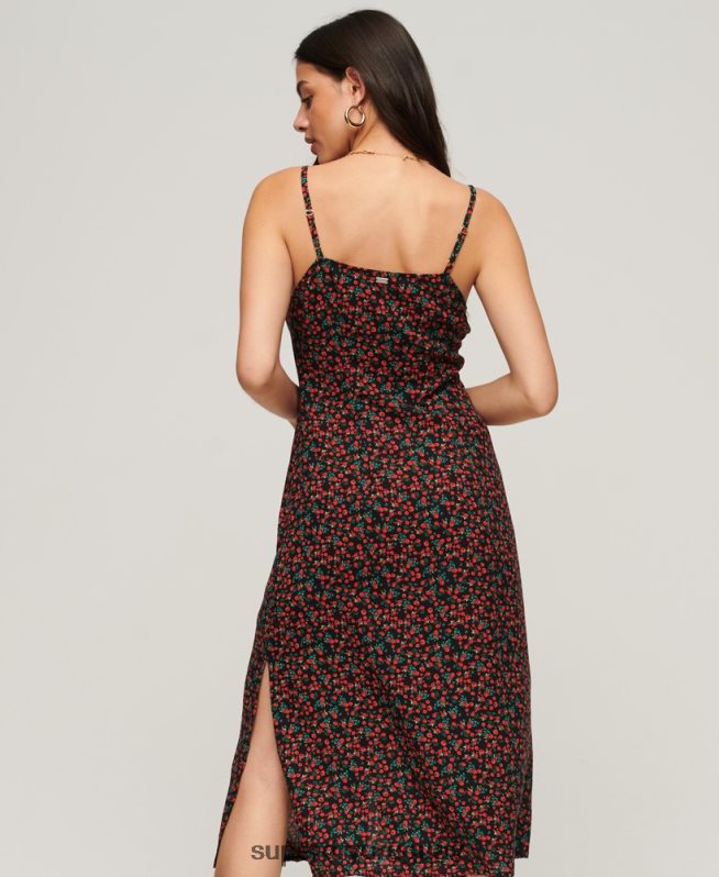 uy Superdry mujer vestido midi de tirantes con botones estampados negro DT2N8Z1987 ropa