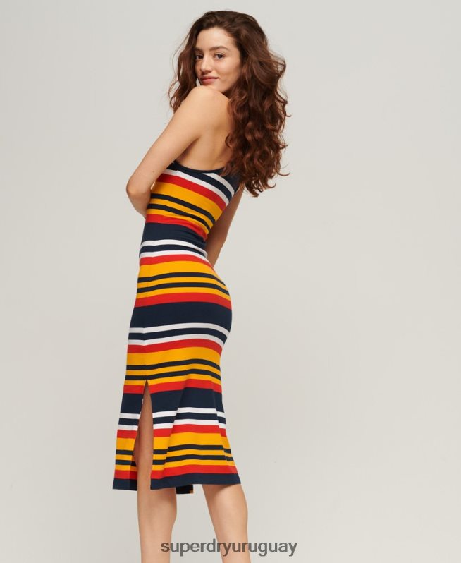 uy Superdry mujer vestido midi de tirantes con rayas amarillo DT2N8Z1984 ropa