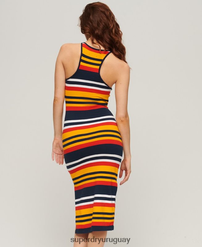 uy Superdry mujer vestido midi de tirantes con rayas amarillo DT2N8Z1984 ropa