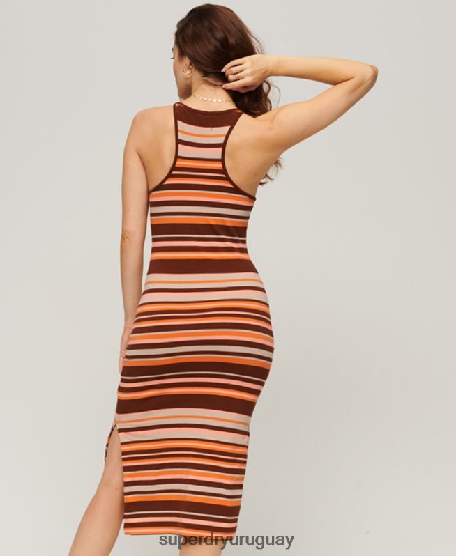 uy Superdry mujer vestido midi de tirantes con rayas marrón DT2N8Z2046 ropa