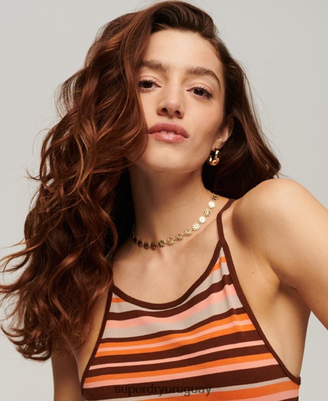 uy Superdry mujer vestido midi de tirantes con rayas marrón DT2N8Z2046 ropa