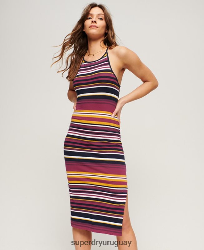 uy Superdry mujer vestido midi de tirantes con rayas rojo DT2N8Z2011 ropa