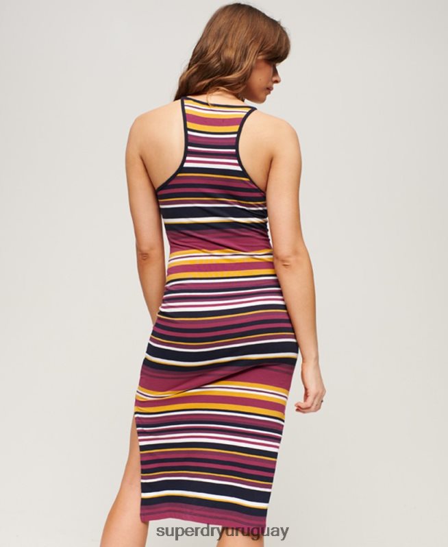 uy Superdry mujer vestido midi de tirantes con rayas rojo DT2N8Z2011 ropa
