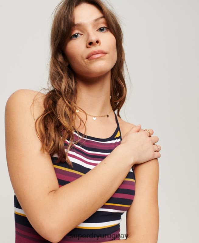 uy Superdry mujer vestido midi de tirantes con rayas rojo DT2N8Z2011 ropa