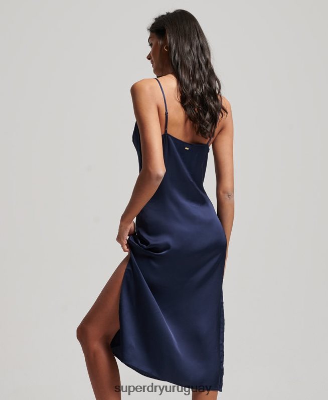 uy Superdry mujer vestido midi de tirantes de satén Armada DT2N8Z2402 ropa