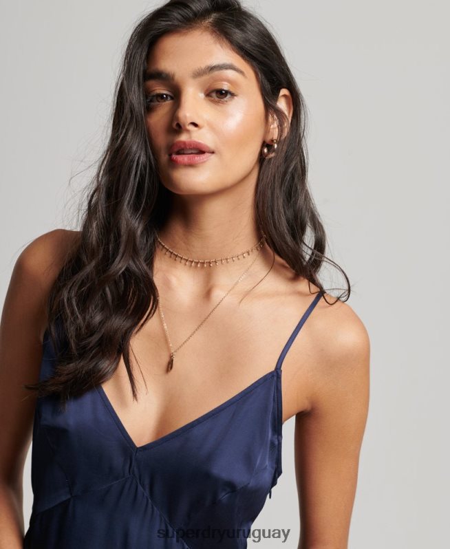 uy Superdry mujer vestido midi de tirantes de satén Armada DT2N8Z2402 ropa