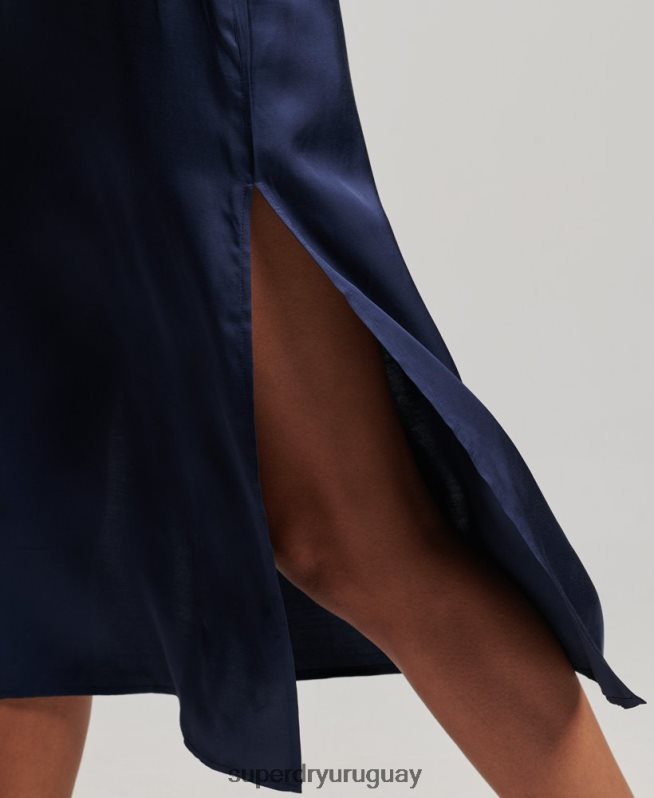 uy Superdry mujer vestido midi de tirantes de satén Armada DT2N8Z2402 ropa