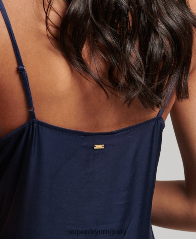 uy Superdry mujer vestido midi de tirantes de satén Armada DT2N8Z2402 ropa