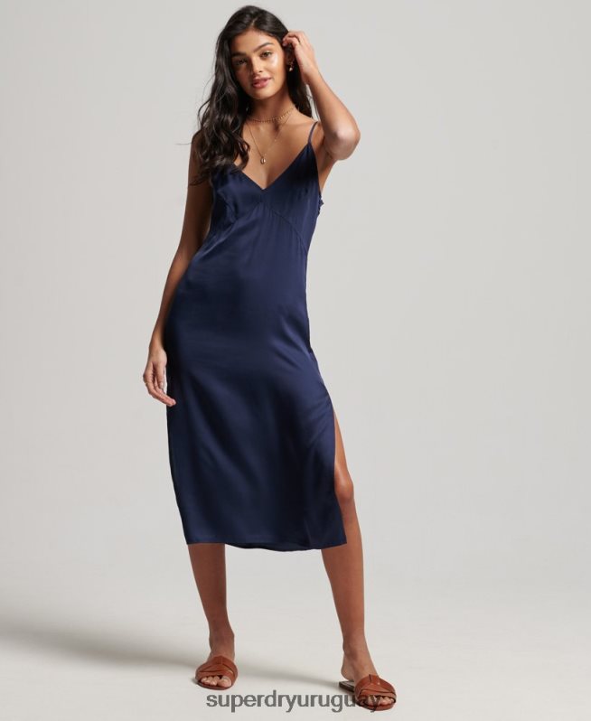 uy Superdry mujer vestido midi de tirantes de satén Armada DT2N8Z2402 ropa