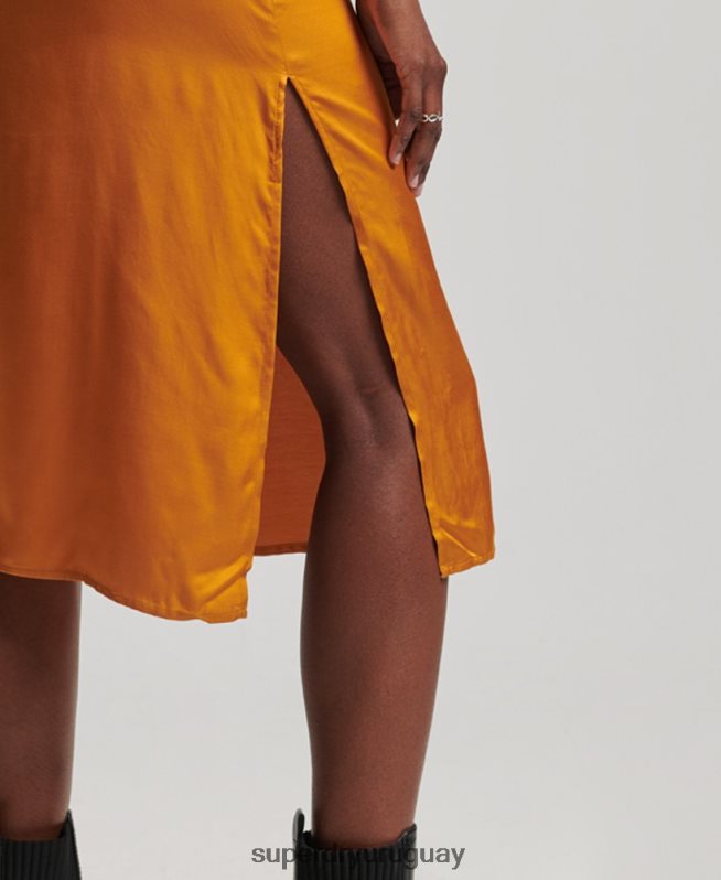 uy Superdry mujer vestido midi de tirantes de satén naranja DT2N8Z2500 ropa