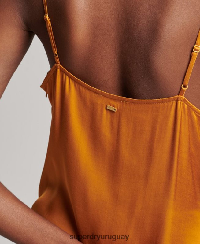 uy Superdry mujer vestido midi de tirantes de satén naranja DT2N8Z2500 ropa
