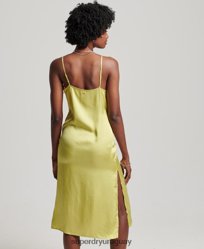 uy Superdry mujer vestido midi de tirantes de satén verde DT2N8Z2492 ropa