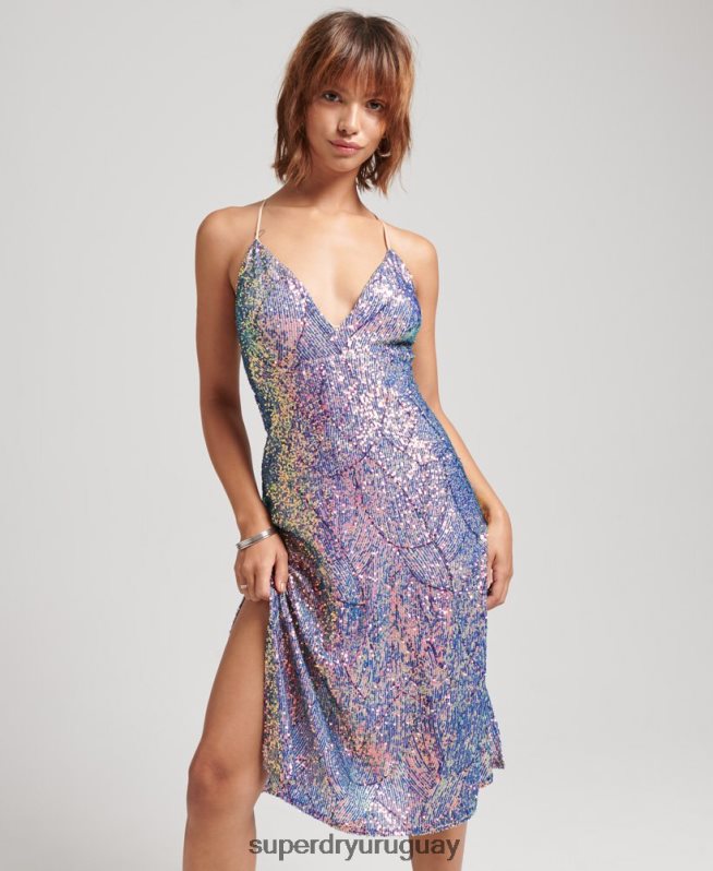 uy Superdry mujer vestido midi escotado con lentejuelas multi DT2N8Z2415 ropa