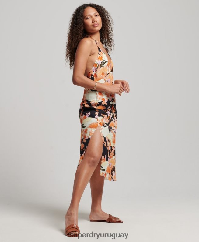 uy Superdry mujer vestido midi estampado oro DT2N8Z2369 ropa