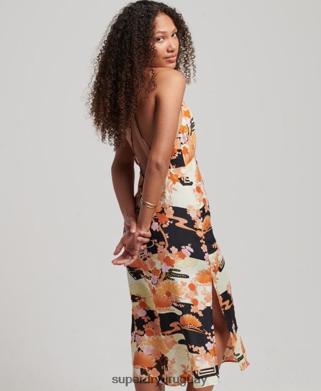 uy Superdry mujer vestido midi estampado oro DT2N8Z2369 ropa