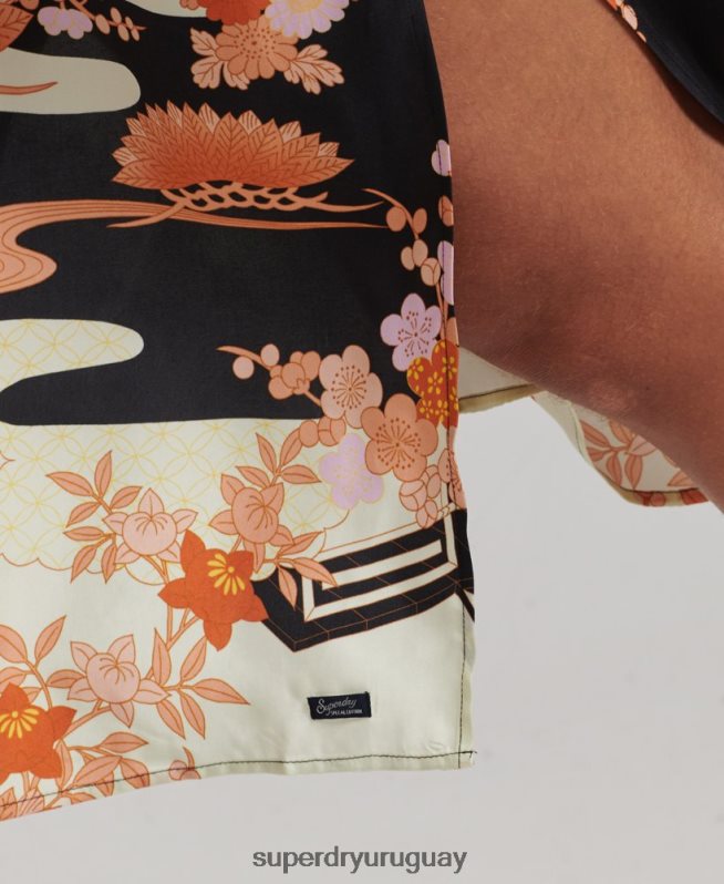 uy Superdry mujer vestido midi estampado oro DT2N8Z2369 ropa