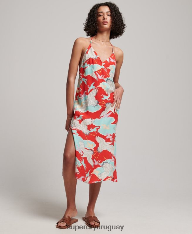 uy Superdry mujer vestido midi estampado rojo DT2N8Z2403 ropa