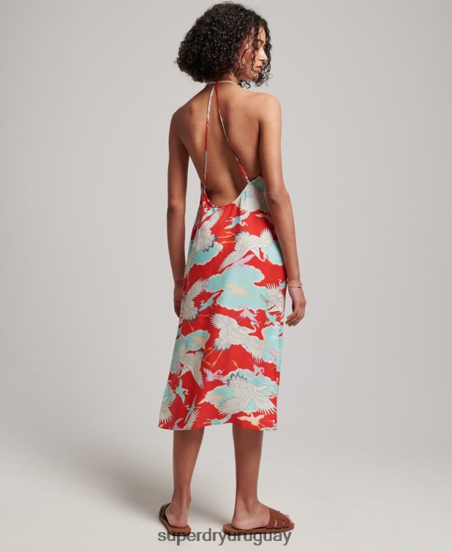 uy Superdry mujer vestido midi estampado rojo DT2N8Z2403 ropa