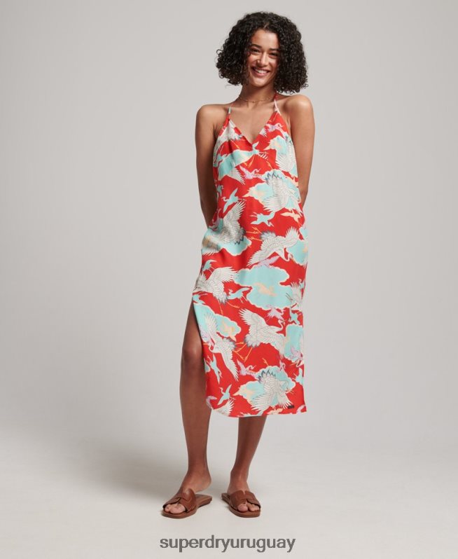 uy Superdry mujer vestido midi estampado rojo DT2N8Z2403 ropa