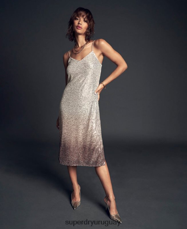 uy Superdry mujer vestido midi lencero con lentejuelas sombreadas crema DT2N8Z2448 ropa
