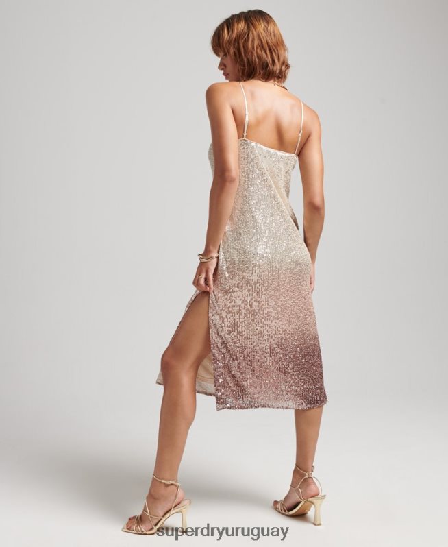 uy Superdry mujer vestido midi lencero con lentejuelas sombreadas crema DT2N8Z2448 ropa
