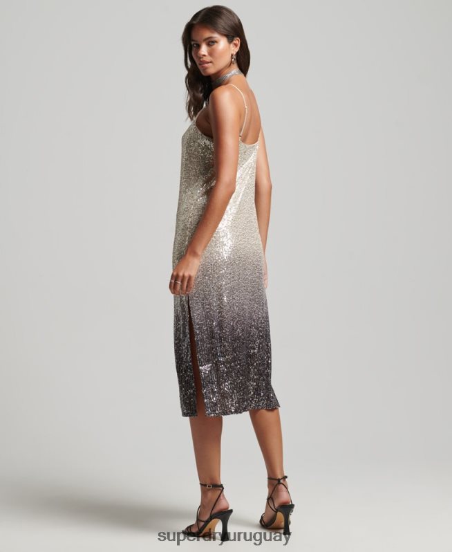 uy Superdry mujer vestido midi lencero con lentejuelas sombreadas plata DT2N8Z2428 ropa