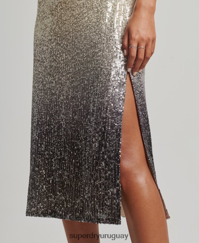 uy Superdry mujer vestido midi lencero con lentejuelas sombreadas plata DT2N8Z2428 ropa