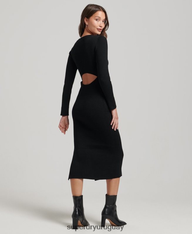 uy Superdry mujer vestido midi tejido sin espalda negro DT2N8Z6662 ropa