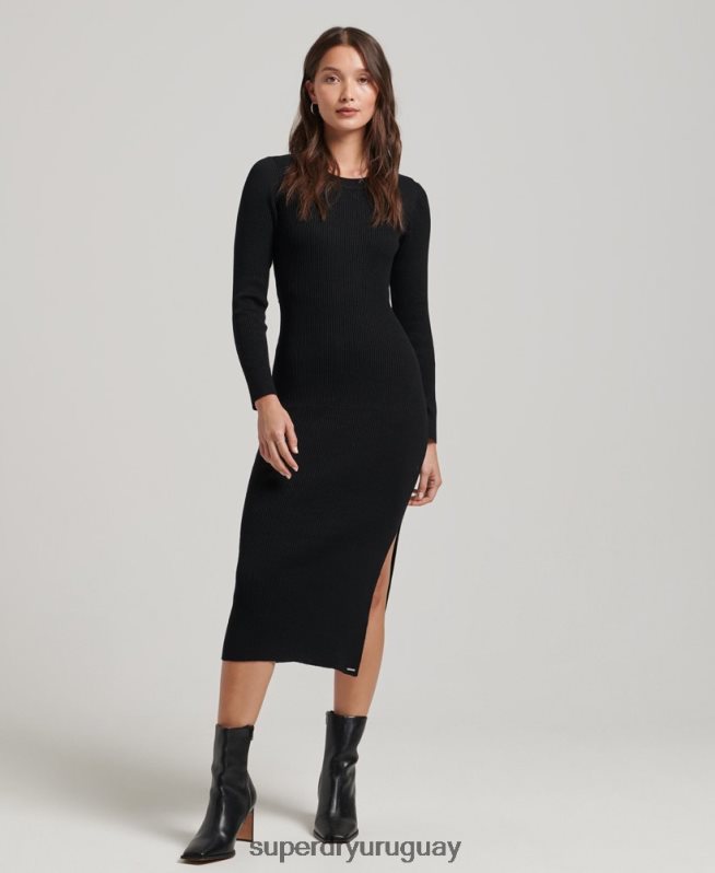 uy Superdry mujer vestido midi tejido sin espalda negro DT2N8Z6662 ropa