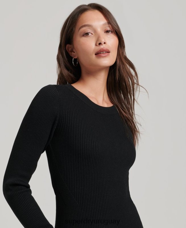 uy Superdry mujer vestido midi tejido sin espalda negro DT2N8Z6662 ropa